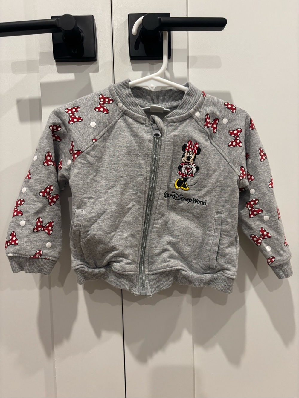 Disney Grey Minnie Mouse Zip Front Hoodie with Red Polka-Dot Bows